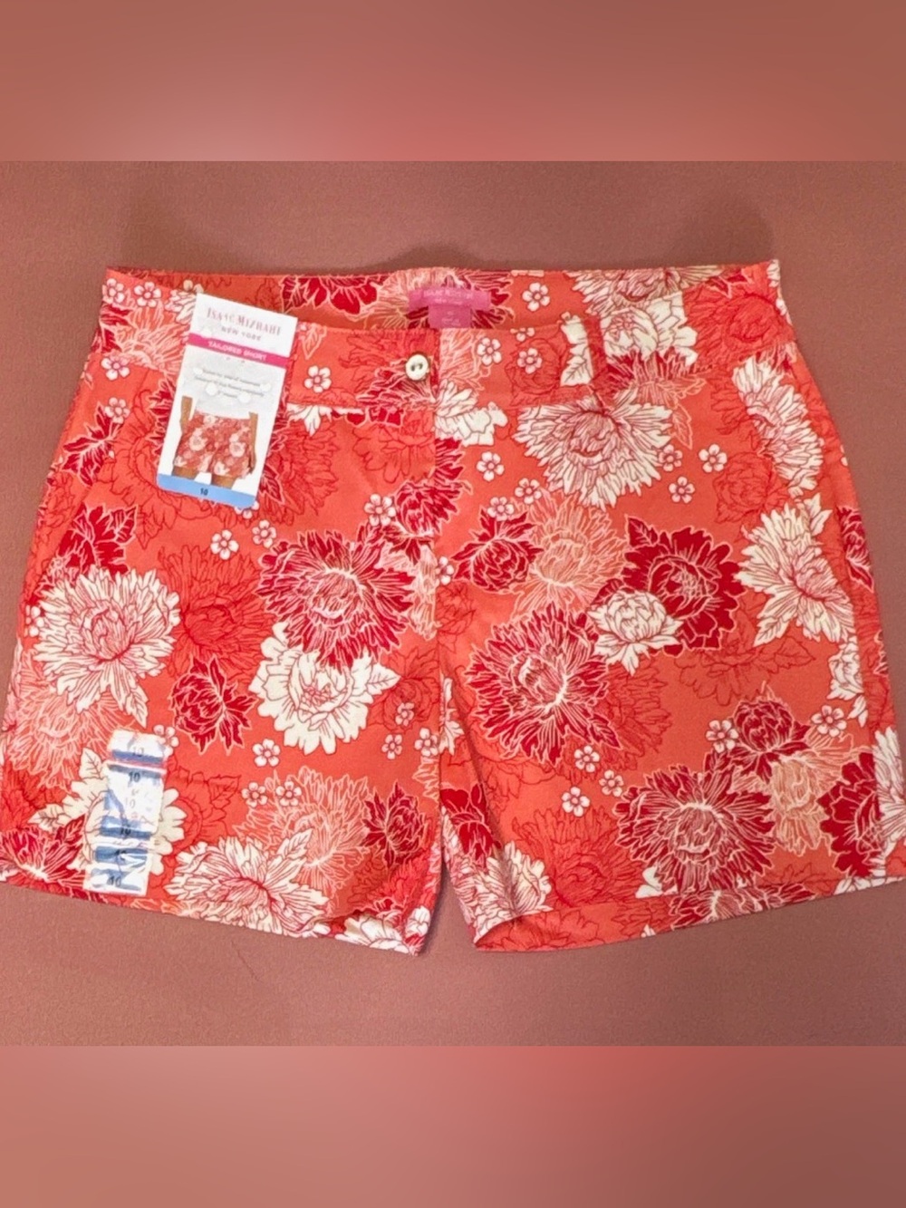 Isaac Mizrahi Coral and White Floral Tailored Shorts